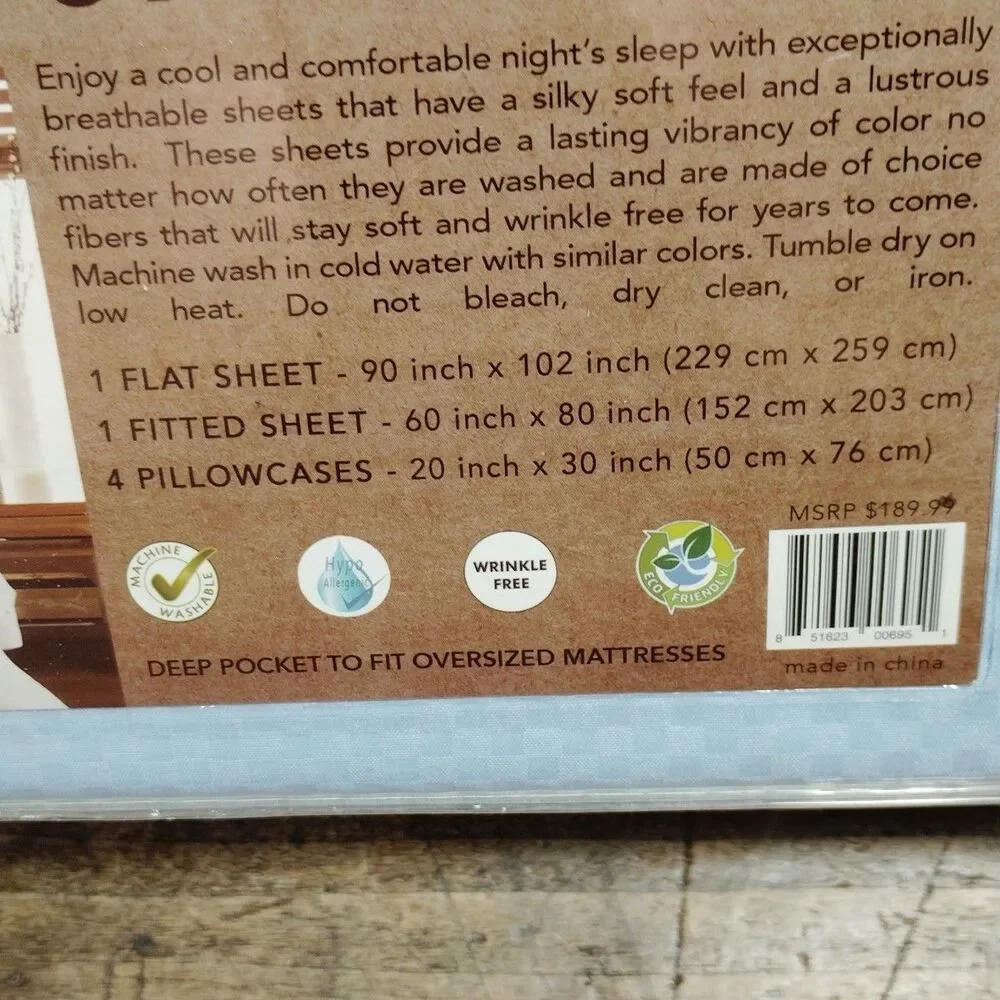Organic Earth Bamboo Queen Size Sheet Set NEW Deep Pockets 6 Piece Blue Bed